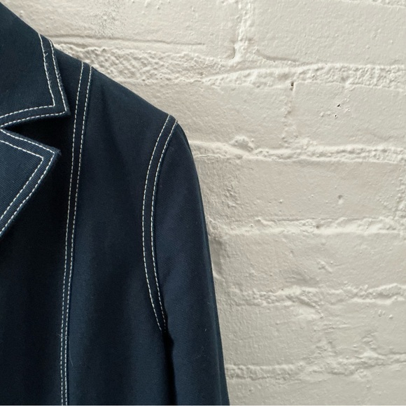 Vintage Womens Navy Blue Cotton Blazer Lined Jacket Nautical Classic Preppy 90s - Picture 3 of 14